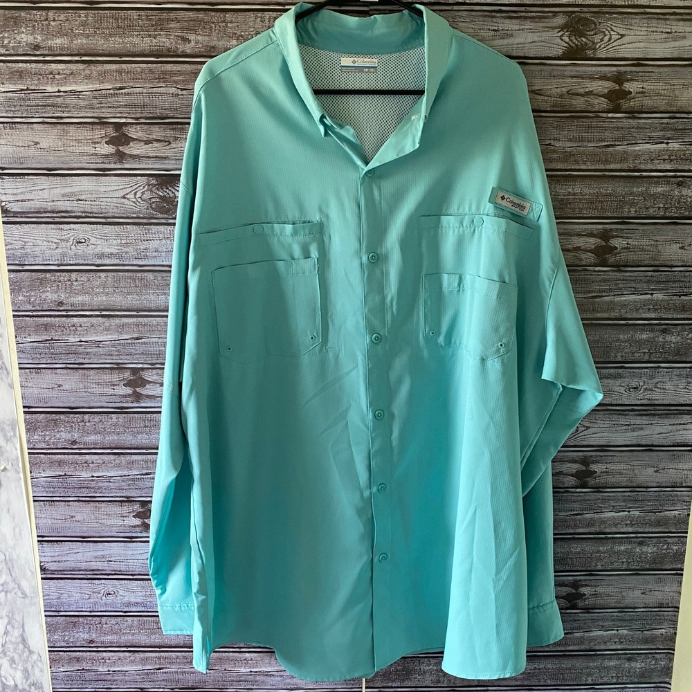 Columbia PFG Men's Long-Sleeved Button-Down Shirt Size 3XT Light Aqua Vented